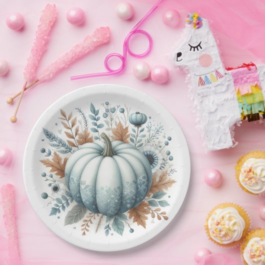 Baby shower blauw pompoen Kust herfst Papieren Bordje (Feest)