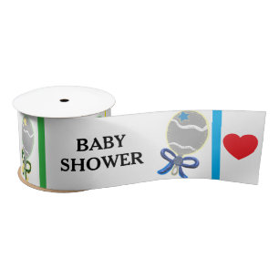 Baby Shower Blauw Roze Geel Groen Ratels  Satijnen Lint