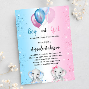 Baby shower blauw roze jongen meisje olifanten lux kaart