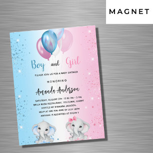 Baby shower blauw roze jongen meisje olifanten lux magnetische uitnodiging
