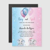 Baby shower blauw roze jongen meisje olifanten lux magnetische uitnodiging (Voorkant / Achterkant)