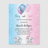 Baby shower blauw roze jongen meisje olifanten lux magnetische uitnodiging (Voorkant)