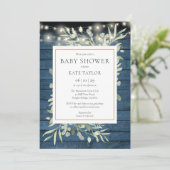 Baby shower blauw Rustisch Hood String Lights Kaart (Staand voorkant)