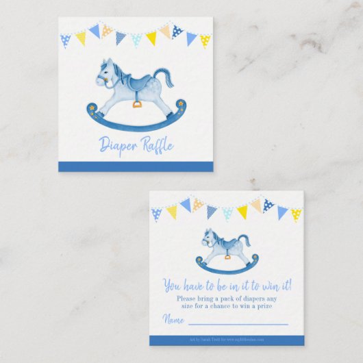 Baby shower blauw schommelpaard luier verloting ka informatiekaartje (Voorkant / Achterkant)