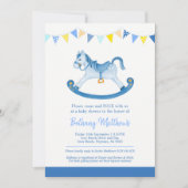 Baby shower blauw schommelpaard uitnodigingen (Voorkant)