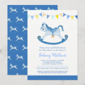 Baby shower blauw schommelpaard uitnodigingen (Voorkant / Achterkant)