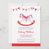 Baby shower blauw schommelpaard uitnodigingen (Voorkant)