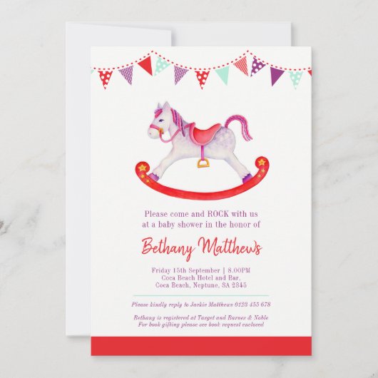 Baby shower blauw schommelpaard uitnodigingen (Voorkant)