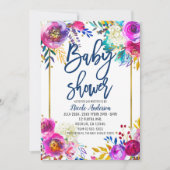 Baby shower Blauw Script Vetgedrukte Waterverf Blo Kaart (Voorkant)