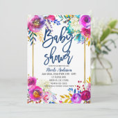 Baby shower Blauw Script Vetgedrukte Waterverf Blo Kaart (Staand voorkant)