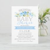 Baby shower blauw | uitnodiging tot baby shower (Staand voorkant)