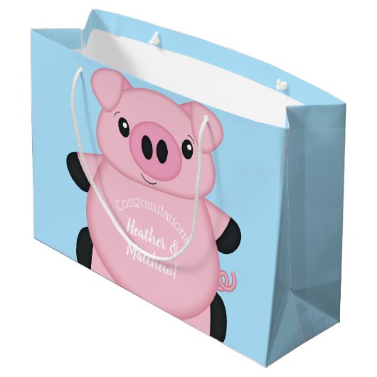 Baby shower Blauw Varkens Groot Cadeauzakje (Achterkant Gekanteld)