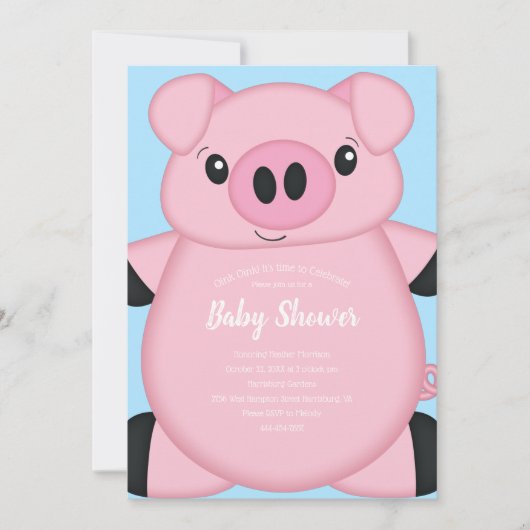 Baby shower Blauw Varkens Kaart (Voorkant)
