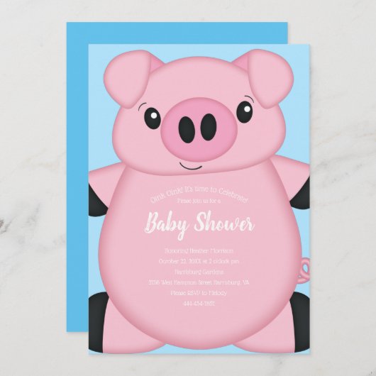 Baby shower Blauw Varkens Kaart (Voorkant / Achterkant)