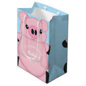 Baby shower Blauw Varkens Medium Cadeauzakje (Voorkant Gekanteld)