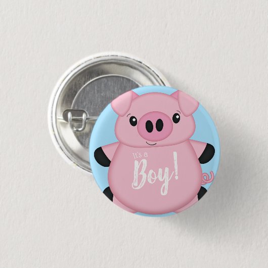 Baby shower Blauw Varkens Ronde Button 3,2 Cm (Voorkant /achterkant)