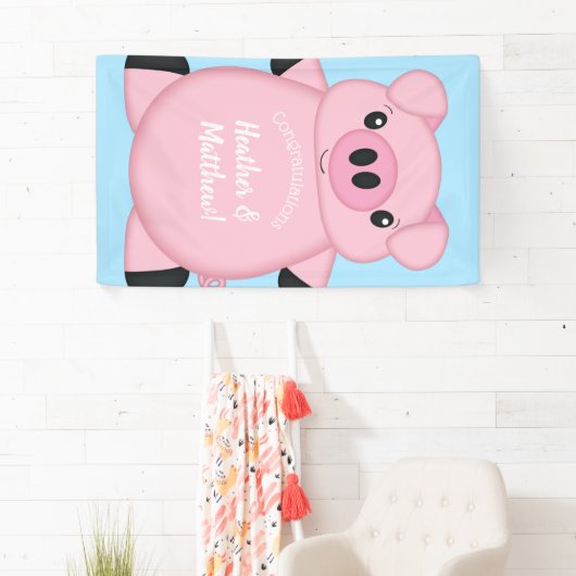 Baby shower Blauw Varkens Spandoek (Insitu)