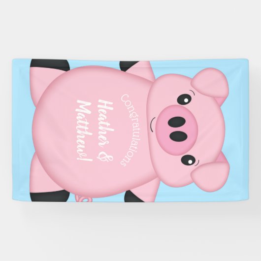 Baby shower Blauw Varkens Spandoek (Horizontaal)