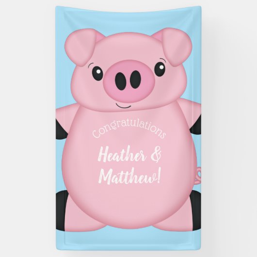 Baby shower Blauw Varkens Spandoek (Verticaal)