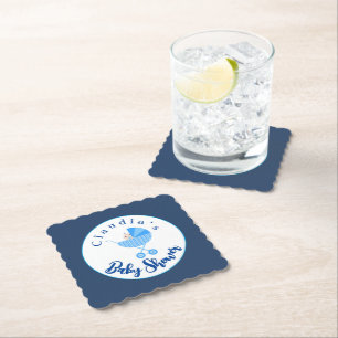 Baby shower Blauw vervoer personaliseren Kartonnen Onderzetters