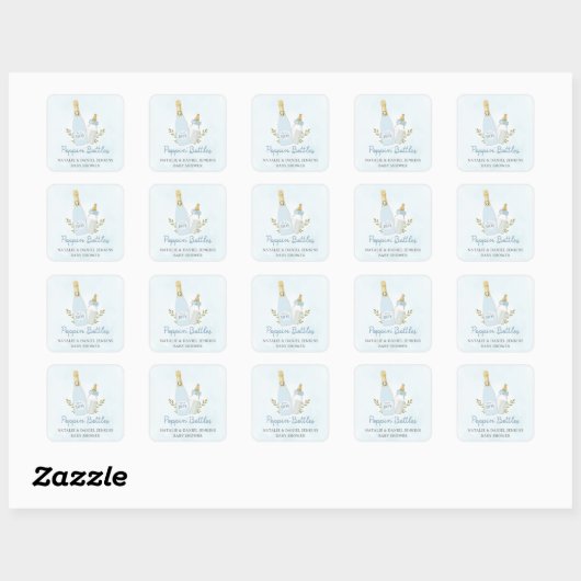 Baby shower blauw vierkante sticker (Vel)