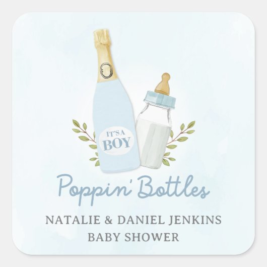Baby shower blauw vierkante sticker (Voorkant)