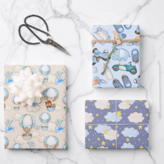Baby shower blauw waterverf inpakpapier vel
