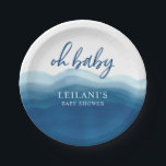 Baby shower Blauw Waterverf Ombre Oh Baby Papieren Bordje<br><div class="desc">Houd je baby shower thema gaande door de borden met deze blauwe waterverf ombre.</div>