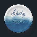 Baby shower Blauw Waterverf Ombre Oh Baby Papieren Bordje<br><div class="desc">Houd je baby shower thema gaande door de borden met deze blauwe waterverf ombre.</div>