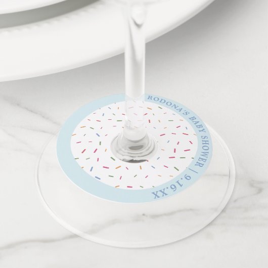 Baby shower blauw wijnglaslabel (Dichtbij)