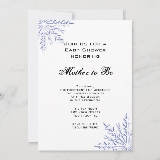 Baby shower blauw wintersneeuwvlokken kaart (Voorkant)