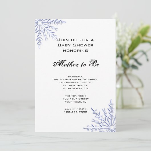 Baby shower blauw wintersneeuwvlokken kaart (Staand voorkant)