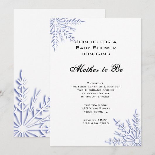 Baby shower blauw wintersneeuwvlokken kaart (Voorkant / Achterkant)