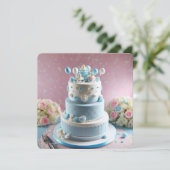 BABY SHOWER, BLAUW & WITTE CAKE MET FOPSPENEN KAART (Staand voorkant)