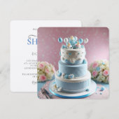 BABY SHOWER, BLAUW & WITTE CAKE MET FOPSPENEN KAART (Voorkant / Achterkant)