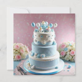 BABY SHOWER, BLAUW & WITTE CAKE MET FOPSPENEN KAART