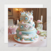 BABY SHOWER, BLAUW & WITTE CAKE MET FOPSPENEN KAART (Voorkant / Achterkant)