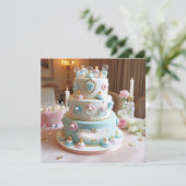 BABY SHOWER, BLAUW & WITTE CAKE MET FOPSPENEN KAART (Staand voorkant)