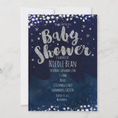 Baby shower Blauw & Zilver Sterrennacht Uitnodigin Kaart (Voorkant)