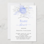 Baby shower blauw zilver wit bloemen jongen kaart (Voorkant)
