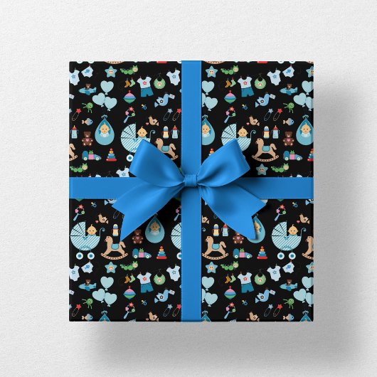 Baby shower blauw/zwart omslagpapier inpakpapier vel