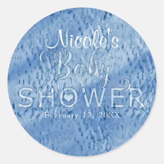 Baby Shower Blauwe Abstracte Regendruppels Favor Ronde Sticker (Voorkant)