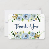 Baby Shower Blauwe aquarel bloem bedankkaart (Voorkant)