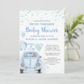 Baby shower blauwe auto kaart (Staand voorkant)