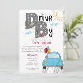 Baby shower blauwe auto voor jongen kaart (Staand voorkant)