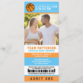 baby shower blauwe Basketball Ticket Couples Foto Kaart