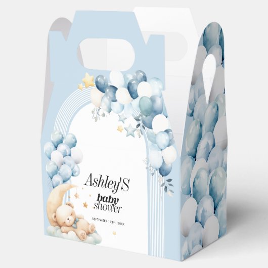 Baby shower Blauwe Beren en Ballonnen Favor Box Bedankdoosjes (Geopend)