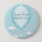 Baby shower Blauwe Button voor warme luchtballon (Voorkant)