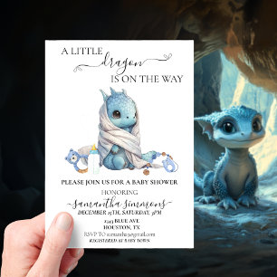 Baby Shower Blauwe Draak Aquarel Acryl Uitnodigingen