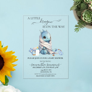 Baby Shower Blauwe Draak Waterverf Acryl Uitnodigingen
